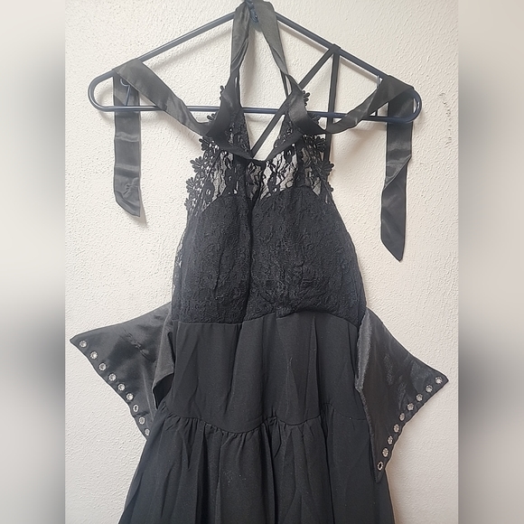 All Black Gothic Sheer Dress Size Large Sheer Flowy Whimsigoth Cottagecore Lace - Picture 1 of 7